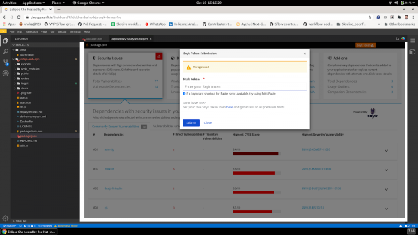 Enter an existing Snyk token or register a new one to view each vulnerability’s known exploits