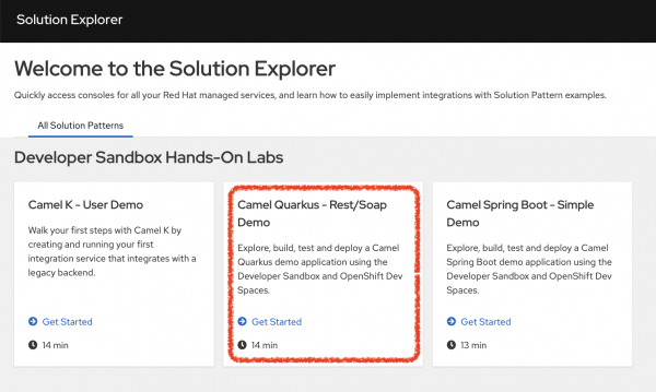 The Camel Quarkus - Rest/Soap Demo tile highlighted in the Solution Explorer.