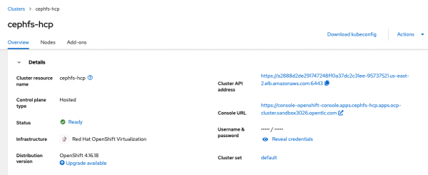 Retrieve credentials to access hosted clusters.