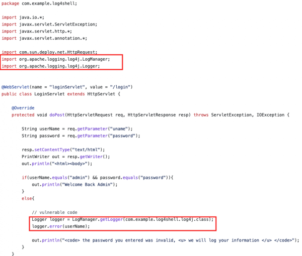 Java code with library dependency to support logging functionality using third-party dependencies in code.