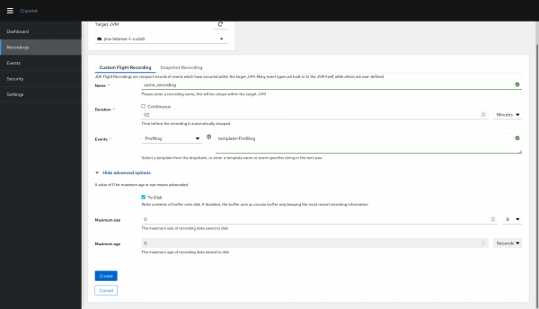 Customized Recording Creation Form