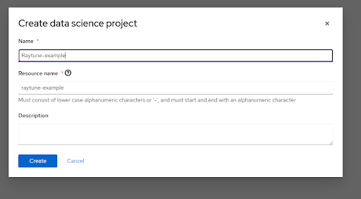 Image showing an example of the input text for the "Create data science project" section