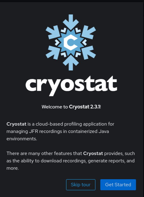 Cryostat welcome page.