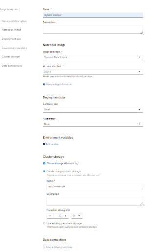 Image showing example input for the configuration for a new Data sceince workbench