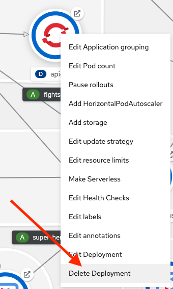 The topology for an instance lets you delete the deployment.