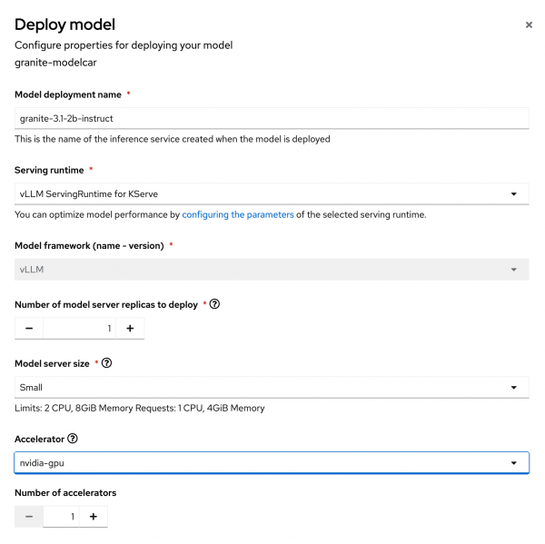 Deploy model form