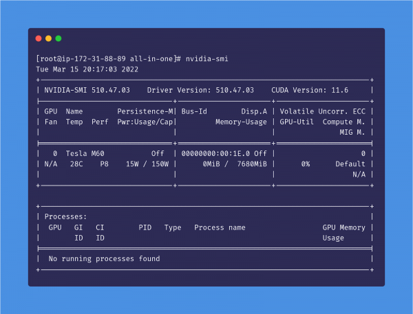 Output from nvidia-smi command