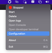 The new system tray in OpenShift Local 2.0.