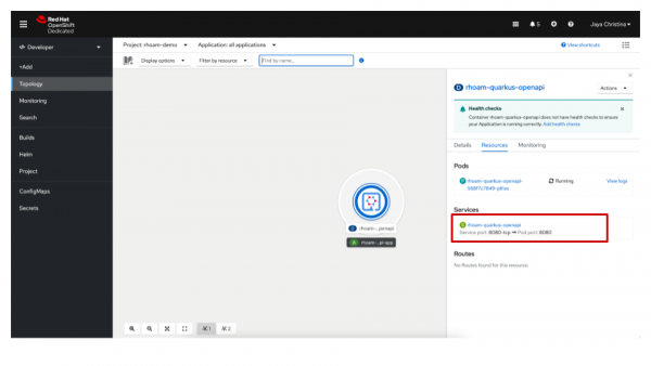 Screenshot of the topology view, which lets you view and change the service details of your APIs.