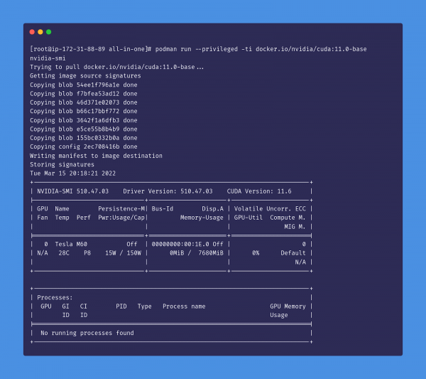 Output for nvidia-smi