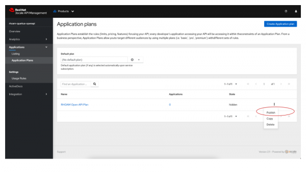 Screenshot of an Application Plan, which determines resource usage and other aspects of using an API.