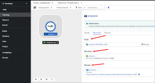 After installing an application, OpenShift offers interfaces to manage its pods, services, routes, etc.