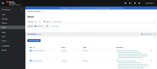 Screenshot showing that the displayed stateful sets verify that the database instance is created.