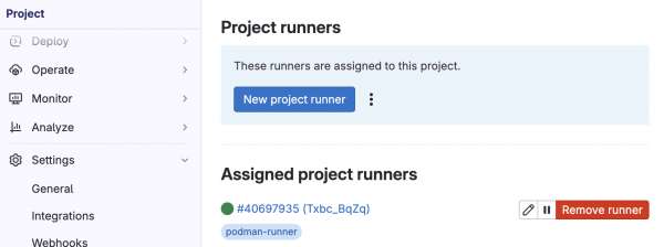 Gitlab runner displayed inside Gitlab.