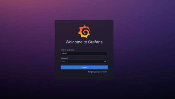 Grafana log in page prompting the user to enter their username and password.