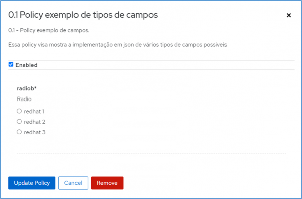 In the image, we see how the result of the implementation will be presented to obtain a required radio button field to be used in the policy.