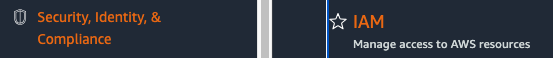 AWS console view of Security, Identity, & Compliance and IAM settings.