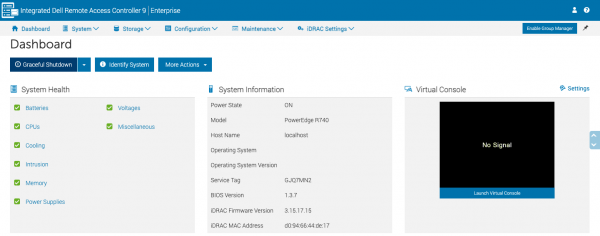 Screenshot of the iDRAC console.