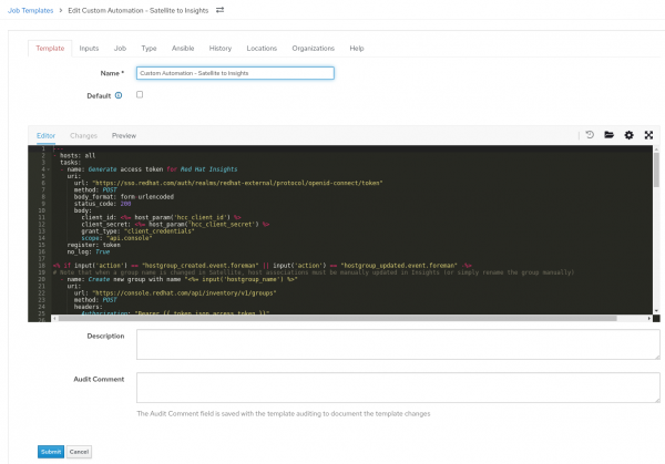 Figure 4 - Job template automation in Satellite