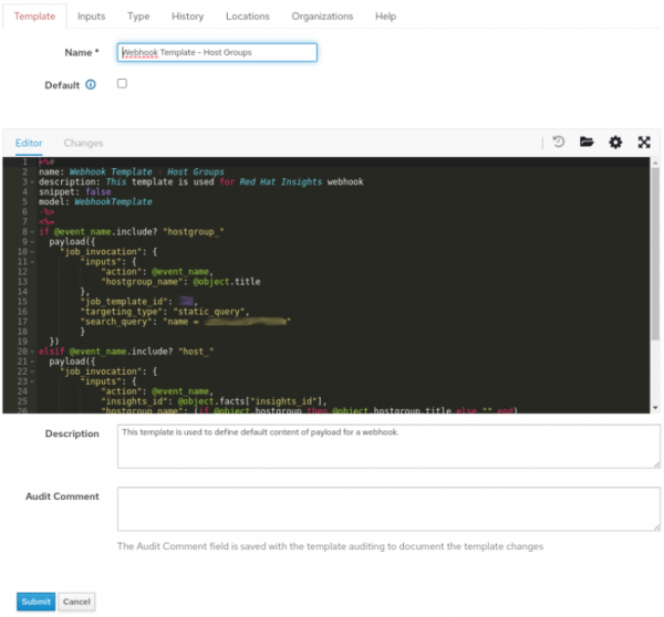 Figure 6 - Webhook template configuration in Satellite