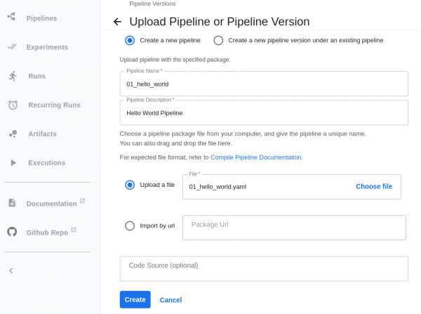 Figure 3: Importing the pipeline YAML