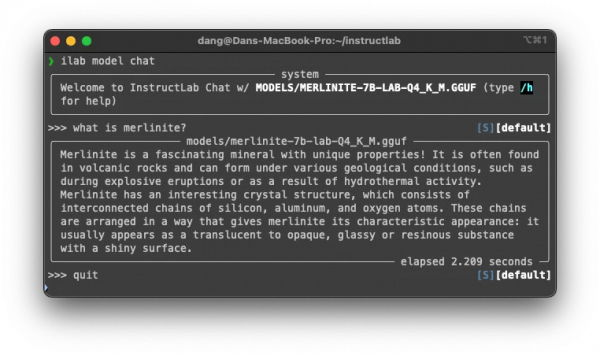 A view of what InstructLab looks like initialized locally on a MacBook pro.