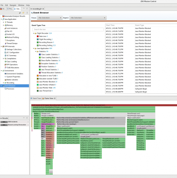 The inspect recording in JMC.