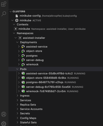 The deployments and pods are now available to VS Code.