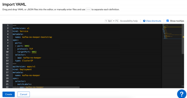 Importing the YAML file to deploy the cluster.