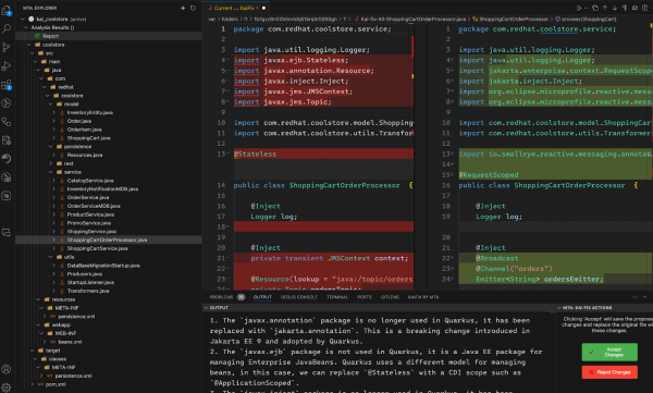 Using Konveyor AI with the VS Code IDE plug-in.