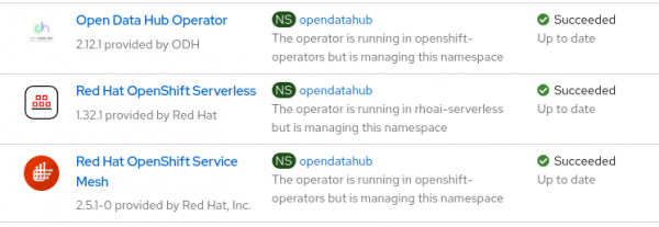 installed operators for OpenDataHub KServe