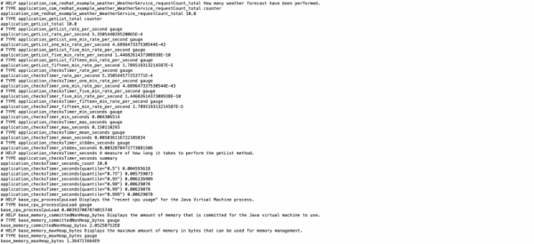 The raw metrics collected by MicroProfile Metrics.