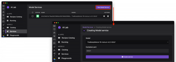 Creating a new Model Service in Podman AI Lab