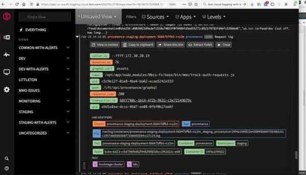 The logs that the IBM Log Analysis service has fed into LogDNA.