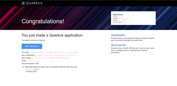 Congratulations_Quarkus web page