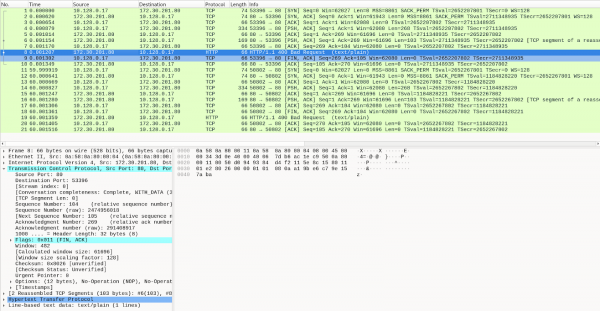 pcap file showing captured packets