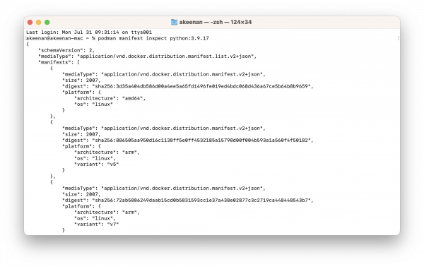 Running Podman manifest inspect python:3.9.17 in the terminal will display the digest ID.