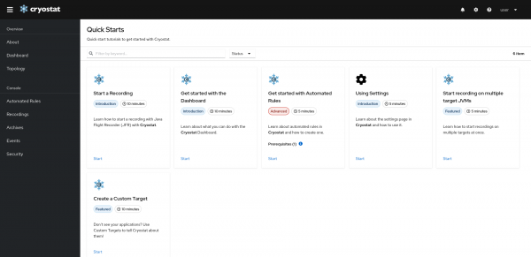 Cryostat quick start page