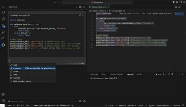 Figure 11: Writing comments for the selected code using AI assistant