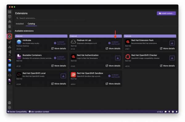 AI Lab extension installed from Podman Desktop