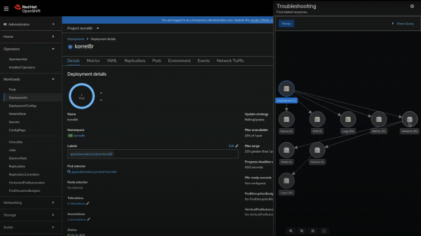 A view of Observability signal correlation's troubleshooting panel showing the Focus functionality in action.