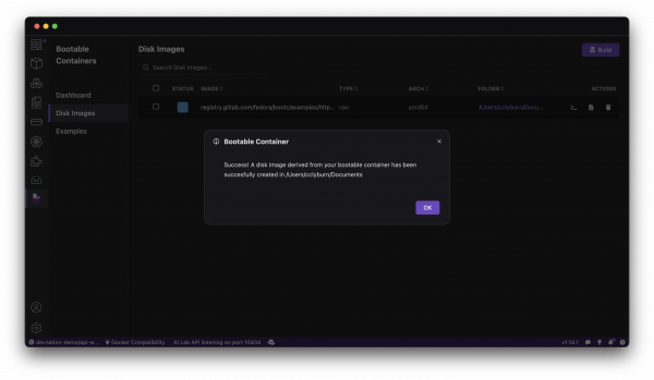 Successfully building a bootable container disk image from Podman Desktop
