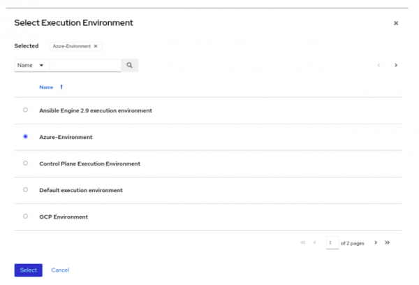 Figure 4: Selecting pre-configured execution environment