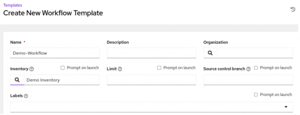 A screenshot of the create a workflow template page in Ansible.