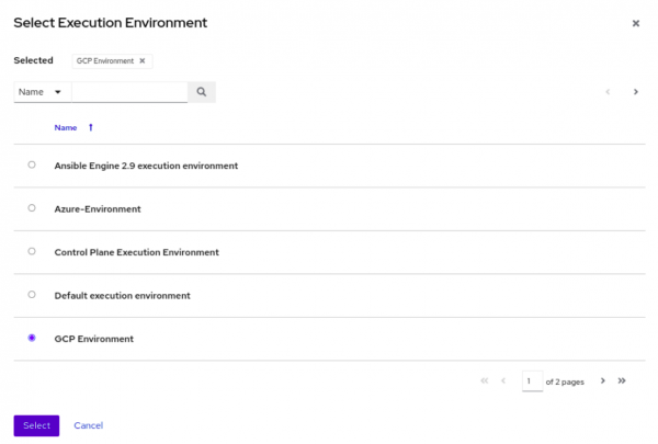 Selecting pre-configured execution environment.