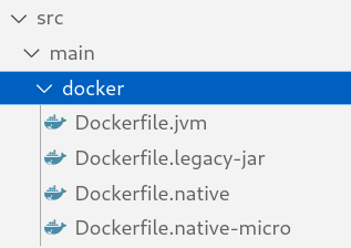 Dockerfiles supplied by Quarkus upon bootstrapping an application