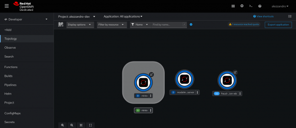 Pod running on OpenShift after deploying the AI/ML model