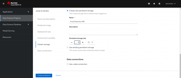 Persistent Storage for Workbench set to 10 GB