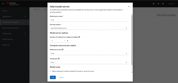 OpenShift AI create OpenVINO multi-model server