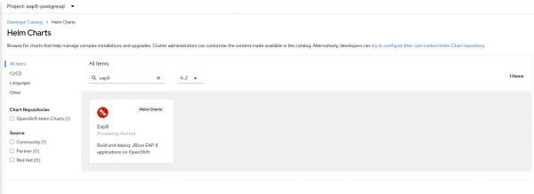 Select the JBoss EAP 8 Helm chart from the catalog.